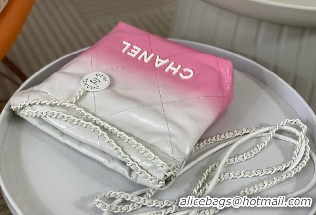 Grade Design Chanel 22 Patent Gradient Calfskin & Lacquered Metal Mini Shopping Bag AS3980 White/Pink 2024