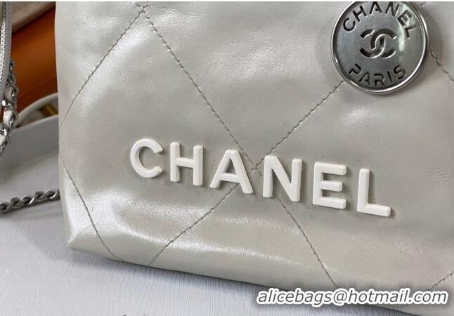 New Fashion Chanel 22 Patent Gradient Calfskin & Lacquered Metal Mini Shopping Bag AS3980 White/Grey 2024