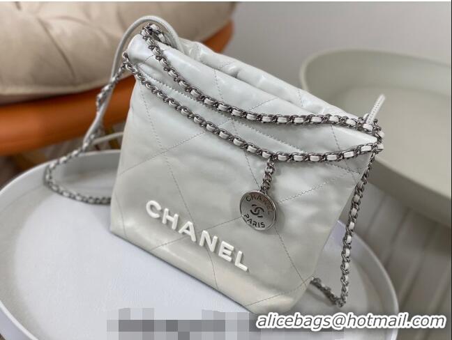 New Fashion Chanel 22 Patent Gradient Calfskin & Lacquered Metal Mini Shopping Bag AS3980 White/Grey 2024