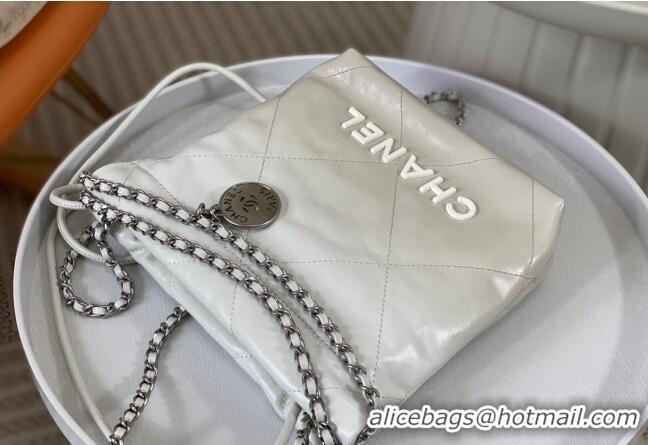 New Fashion Chanel 22 Patent Gradient Calfskin & Lacquered Metal Mini Shopping Bag AS3980 White/Grey 2024