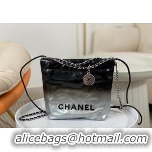 Famous Brand Chanel 22 Patent Gradient Calfskin & Lacquered Metal Mini Shopping Bag AS3980 Black/Silver 2024