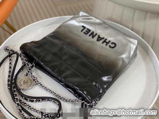 Famous Brand Chanel 22 Patent Gradient Calfskin & Lacquered Metal Mini Shopping Bag AS3980 Black/Silver 2024