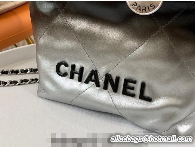 Famous Brand Chanel 22 Patent Gradient Calfskin & Lacquered Metal Mini Shopping Bag AS3980 Black/Silver 2024