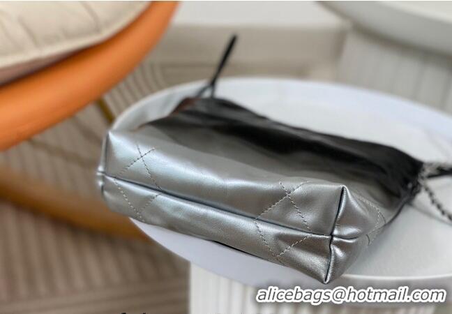 Famous Brand Chanel 22 Patent Gradient Calfskin & Lacquered Metal Mini Shopping Bag AS3980 Black/Silver 2024