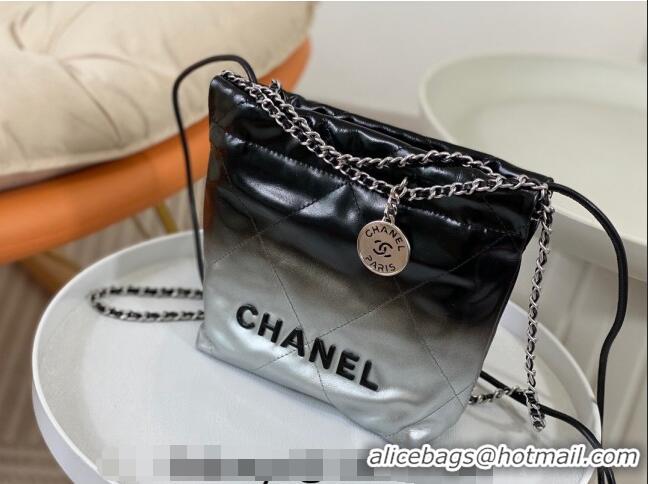 Famous Brand Chanel 22 Patent Gradient Calfskin & Lacquered Metal Mini Shopping Bag AS3980 Black/Silver 2024