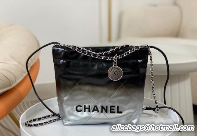 Famous Brand Chanel 22 Patent Gradient Calfskin & Lacquered Metal Mini Shopping Bag AS3980 Black/Silver 2024