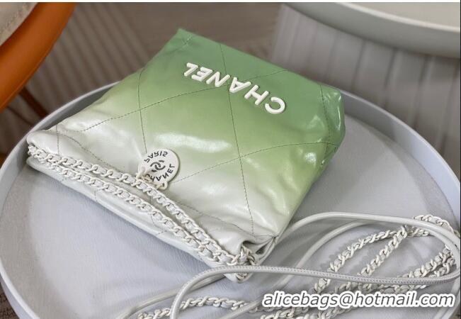 Promotional Chanel 22 Patent Gradient Calfskin & Lacquered Metal Mini Shopping Bag AS3980 White/Green 2024