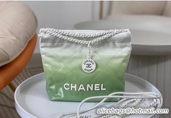 Promotional Chanel 22 Patent Gradient Calfskin & Lacquered Metal Mini Shopping Bag AS3980 White/Green 2024