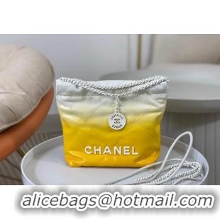 New Design Chanel 22 Patent Gradient Calfskin & Lacquered Metal Mini Shopping Bag AS3980 White/Yellow 2024