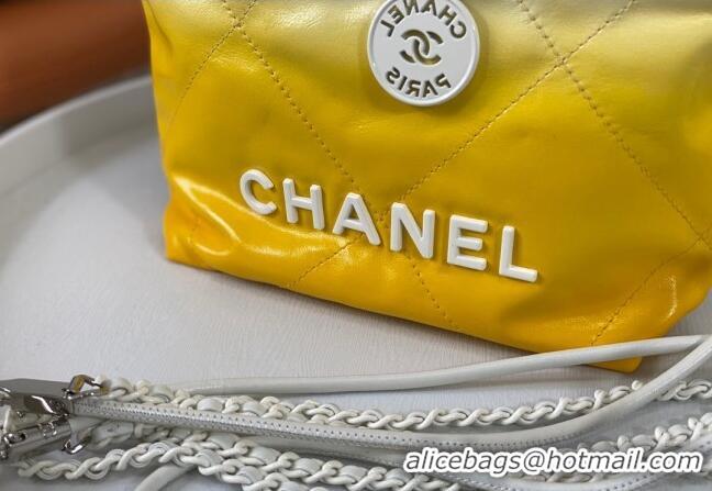 New Design Chanel 22 Patent Gradient Calfskin & Lacquered Metal Mini Shopping Bag AS3980 White/Yellow 2024