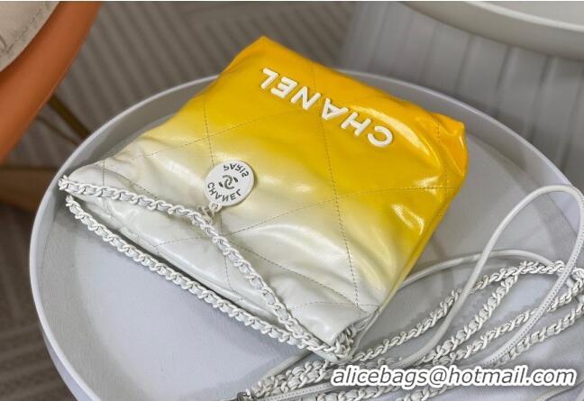 New Design Chanel 22 Patent Gradient Calfskin & Lacquered Metal Mini Shopping Bag AS3980 White/Yellow 2024