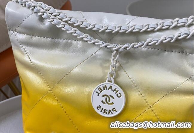 New Design Chanel 22 Patent Gradient Calfskin & Lacquered Metal Mini Shopping Bag AS3980 White/Yellow 2024