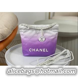 Top Quality Chanel 22 Patent Gradient Calfskin & Lacquered Metal Mini Shopping Bag AS3980 White/Purple 2024