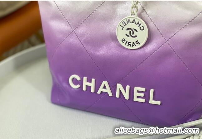 Top Quality Chanel 22 Patent Gradient Calfskin & Lacquered Metal Mini Shopping Bag AS3980 White/Purple 2024