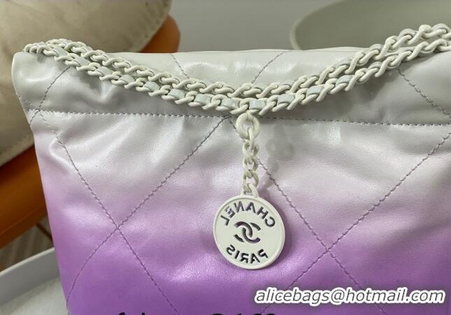 Top Quality Chanel 22 Patent Gradient Calfskin & Lacquered Metal Mini Shopping Bag AS3980 White/Purple 2024