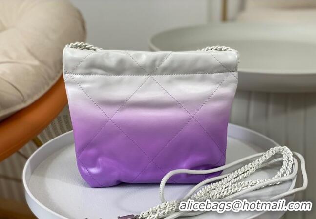 Top Quality Chanel 22 Patent Gradient Calfskin & Lacquered Metal Mini Shopping Bag AS3980 White/Purple 2024