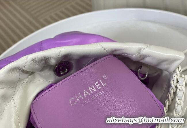 Top Quality Chanel 22 Patent Gradient Calfskin & Lacquered Metal Mini Shopping Bag AS3980 White/Purple 2024