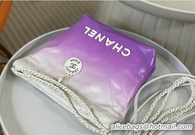 Top Quality Chanel 22 Patent Gradient Calfskin & Lacquered Metal Mini Shopping Bag AS3980 White/Purple 2024