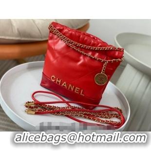 Pretty Style Chanel 22 Shiny Calfskin Patchwork Mini Shopping Bag AS3980 Red 2024