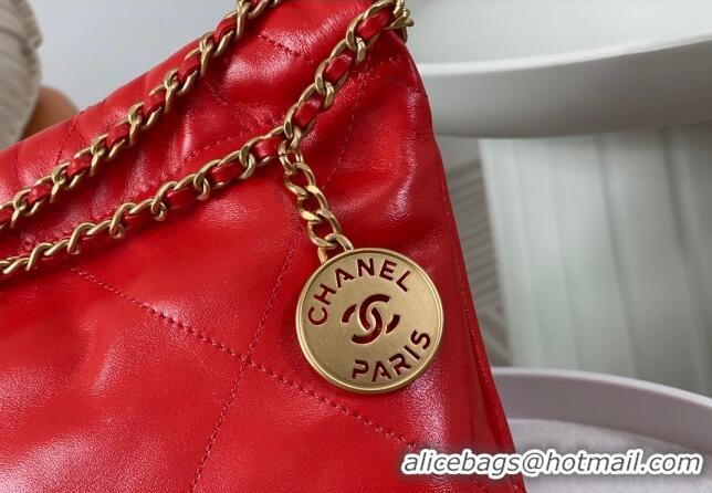 Pretty Style Chanel 22 Shiny Calfskin Patchwork Mini Shopping Bag AS3980 Red 2024