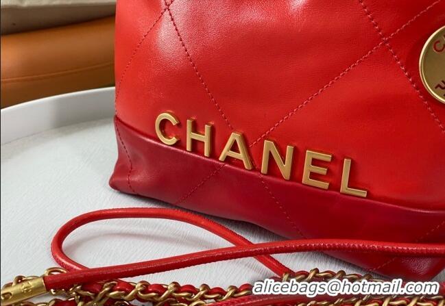 Pretty Style Chanel 22 Shiny Calfskin Patchwork Mini Shopping Bag AS3980 Red 2024