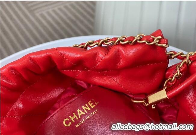 Pretty Style Chanel 22 Shiny Calfskin Patchwork Mini Shopping Bag AS3980 Red 2024