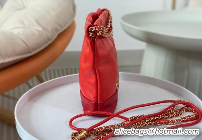 Pretty Style Chanel 22 Shiny Calfskin Patchwork Mini Shopping Bag AS3980 Red 2024