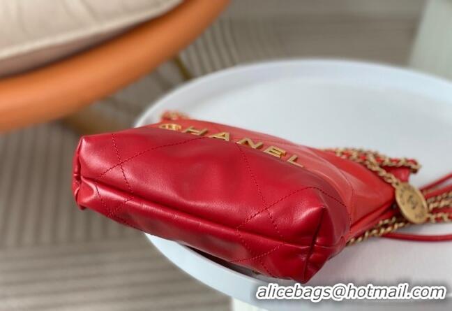 Pretty Style Chanel 22 Shiny Calfskin Patchwork Mini Shopping Bag AS3980 Red 2024