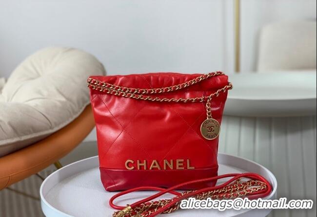 Pretty Style Chanel 22 Shiny Calfskin Patchwork Mini Shopping Bag AS3980 Red 2024