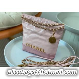 Inexpensive Chanel 22 Shiny Calfskin Patchwork Mini Shopping Bag AS3980 Light Pink/Purple 2024