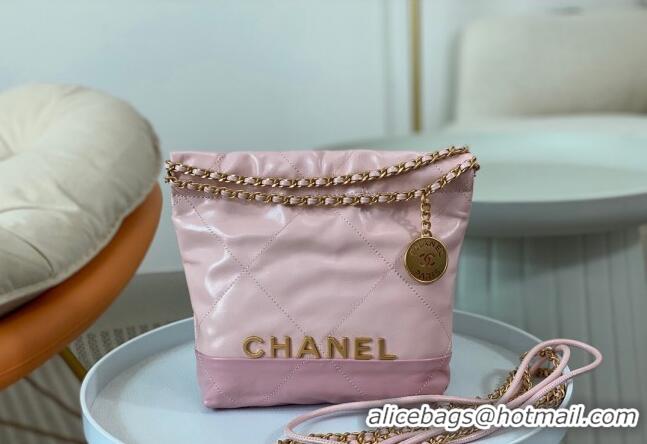 Inexpensive Chanel 22 Shiny Calfskin Patchwork Mini Shopping Bag AS3980 Light Pink/Purple 2024