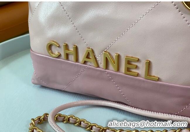 Inexpensive Chanel 22 Shiny Calfskin Patchwork Mini Shopping Bag AS3980 Light Pink/Purple 2024