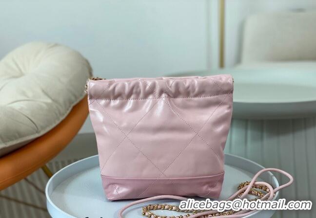 Inexpensive Chanel 22 Shiny Calfskin Patchwork Mini Shopping Bag AS3980 Light Pink/Purple 2024