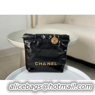 Top Grade Chanel 22 Shiny Calfskin & Patent Patchwork Mini Shopping Bag AS3980 Black 2024