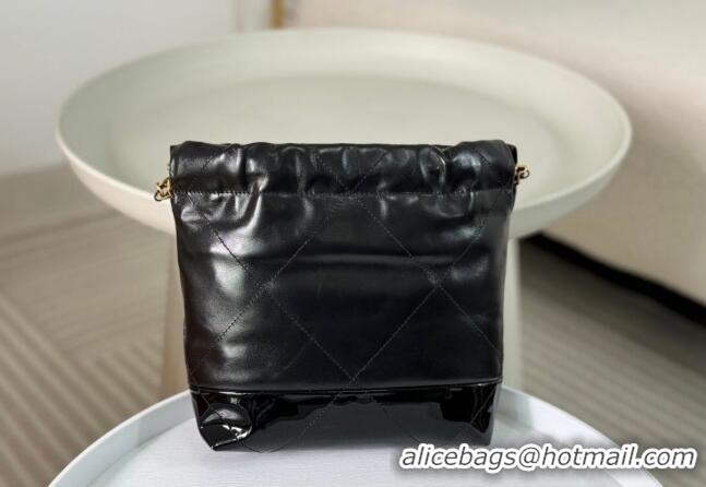 Top Grade Chanel 22 Shiny Calfskin & Patent Patchwork Mini Shopping Bag AS3980 Black 2024