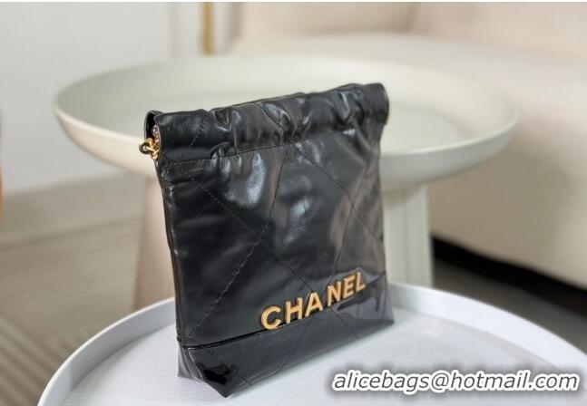 Top Grade Chanel 22 Shiny Calfskin & Patent Patchwork Mini Shopping Bag AS3980 Black 2024