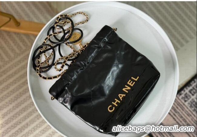 Top Grade Chanel 22 Shiny Calfskin & Patent Patchwork Mini Shopping Bag AS3980 Black 2024