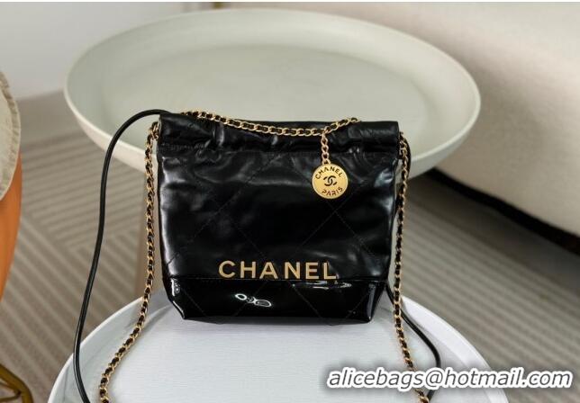 Top Grade Chanel 22 Shiny Calfskin & Patent Patchwork Mini Shopping Bag AS3980 Black 2024