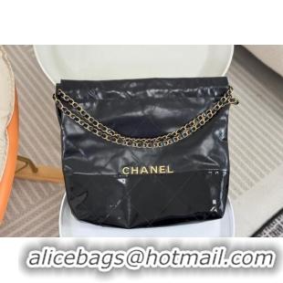 Popular Style Chanel 22 Shiny Calfskin & Patent Patchwork Small Shopping Bag AS3260 Black 2024