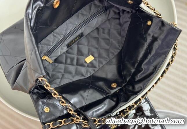 Popular Style Chanel 22 Shiny Calfskin & Patent Patchwork Small Shopping Bag AS3260 Black 2024