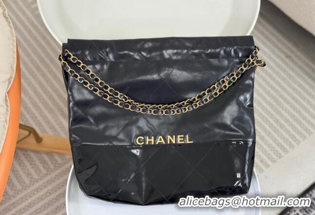 Popular Style Chanel 22 Shiny Calfskin & Patent Patchwork Small Shopping Bag AS3260 Black 2024