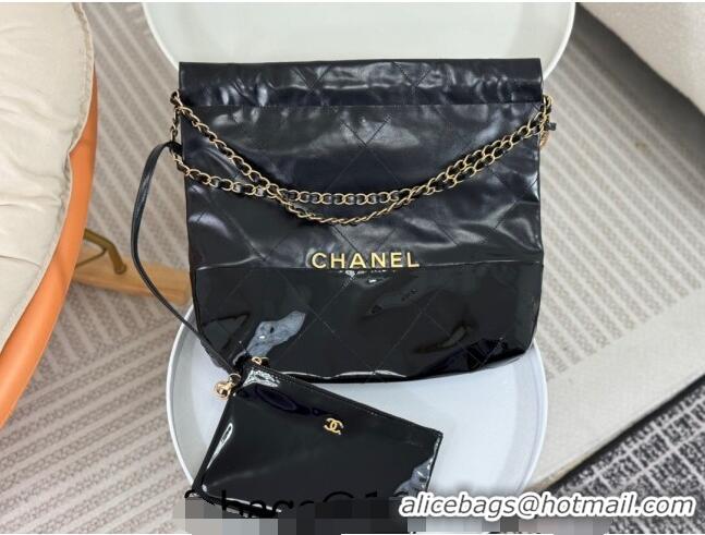 Popular Style Chanel 22 Shiny Calfskin & Patent Patchwork Small Shopping Bag AS3260 Black 2024