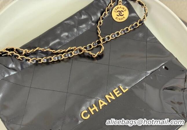 Popular Style Chanel 22 Shiny Calfskin & Patent Patchwork Small Shopping Bag AS3260 Black 2024