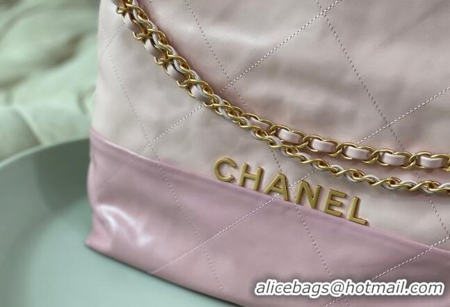 Pretty Style Chanel 22 Shiny Calfskin Patchwork Small Shopping Bag AS3260 Light Pink/Purple 2024