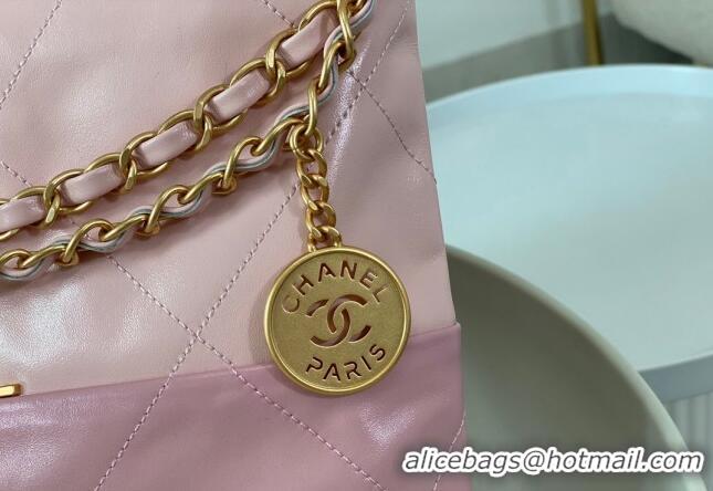 Pretty Style Chanel 22 Shiny Calfskin Patchwork Small Shopping Bag AS3260 Light Pink/Purple 2024