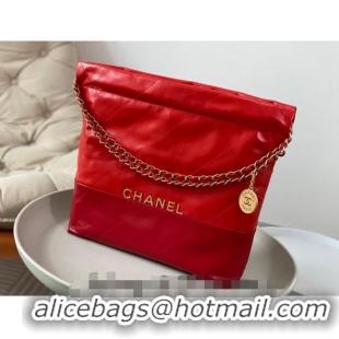 Well Crafted Chanel 22 Shiny Calfskin Patchwork Small Shopping Bag AS3260 Red 2024