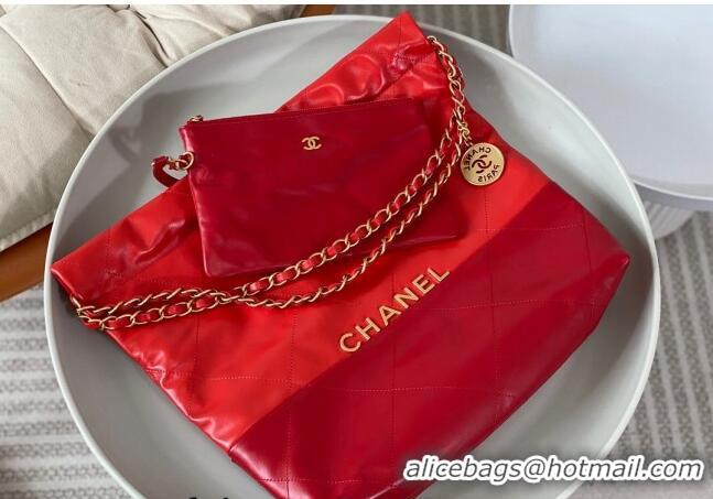 Well Crafted Chanel 22 Shiny Calfskin Patchwork Small Shopping Bag AS3260 Red 2024