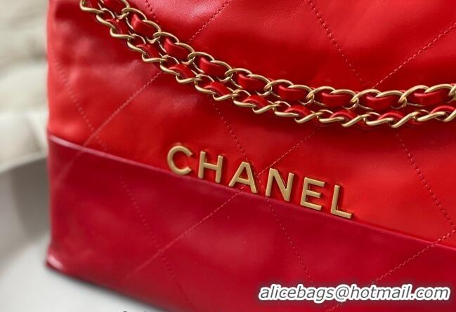 Well Crafted Chanel 22 Shiny Calfskin Patchwork Small Shopping Bag AS3260 Red 2024