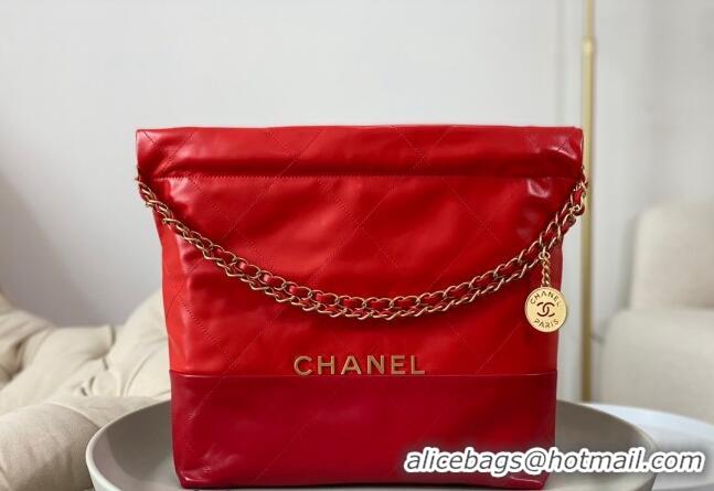 Well Crafted Chanel 22 Shiny Calfskin Patchwork Small Shopping Bag AS3260 Red 2024