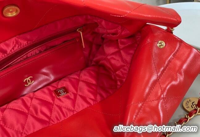 Well Crafted Chanel 22 Shiny Calfskin Patchwork Small Shopping Bag AS3260 Red 2024